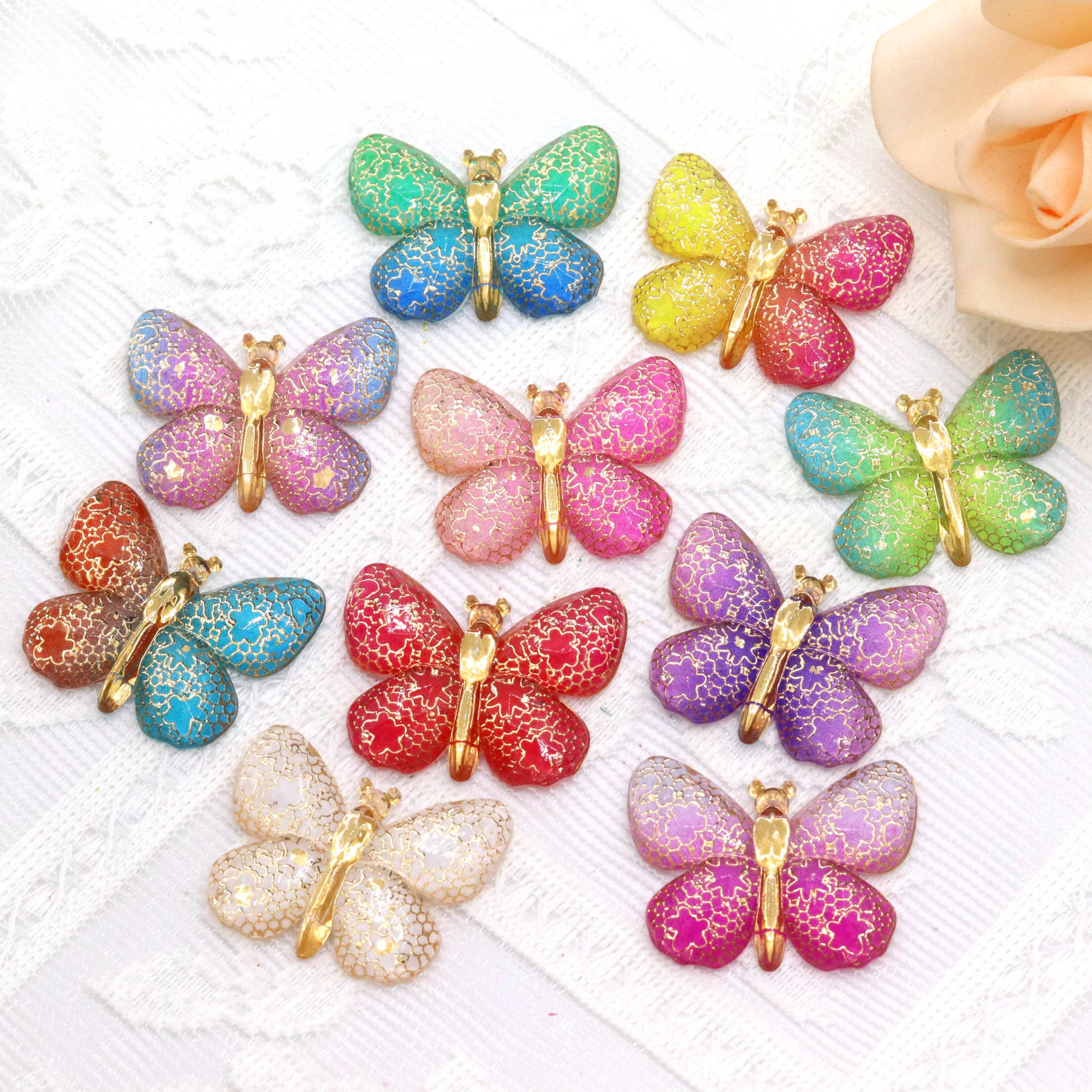 10Pcs Butterflies Resin Charms for DIY Keychain Crafts